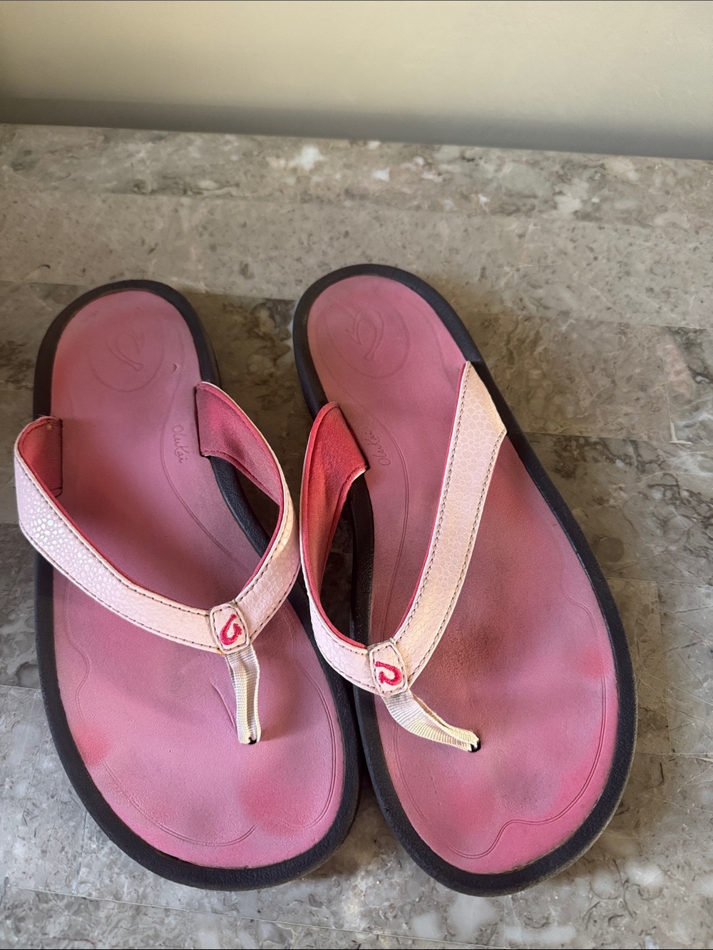 OluKai Pink and Black Women's Flip-Flop Sandals